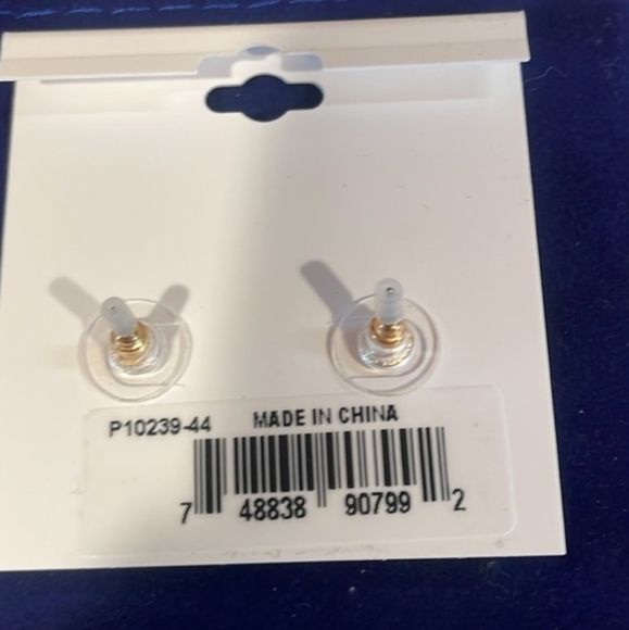 Juicy Couture Goldtone White Pearl Bead Butterfly Button Stud Earrings NWT - Picture 4 of 4